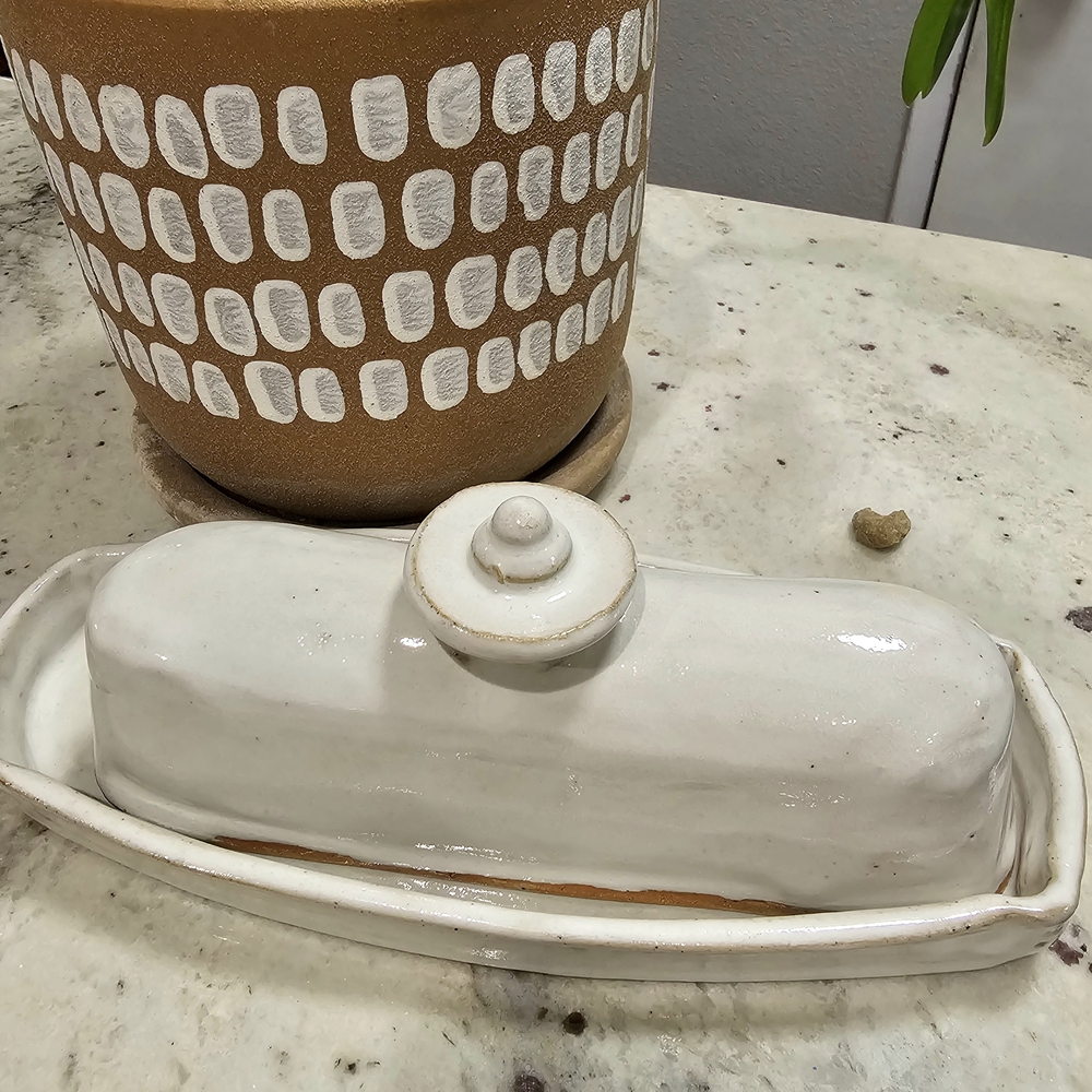 Neutral Farmhouse Cream Stoneware Glazed Butter Dish Tabletop Ceramic